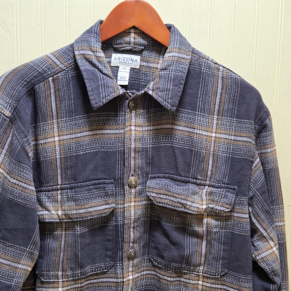 Arizona Jean Co Shirt Mens Small Gray Plaid Long Sleeve Flannel Button Up Casual